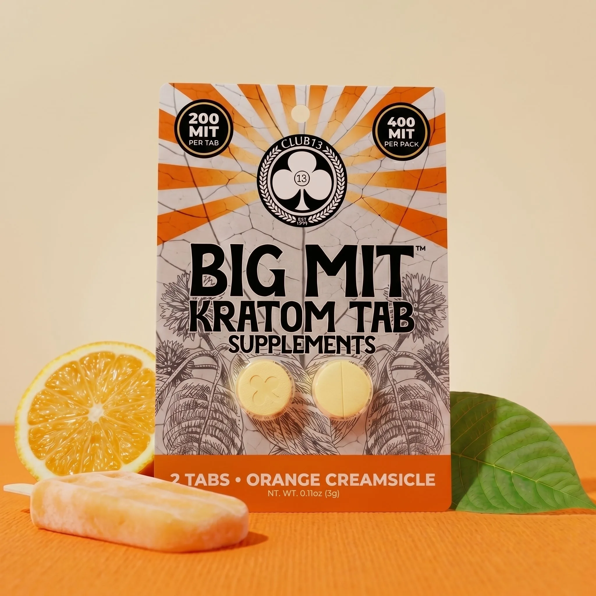 Club 13 BIG MIT Orange Creamsicle Kratom Tablets 2 ct 400 mg MIT pack